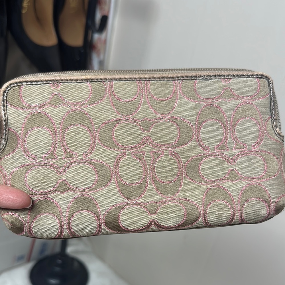 Coach Tan and Pink Signature Wristlet Clutch - Picture 3 of 15